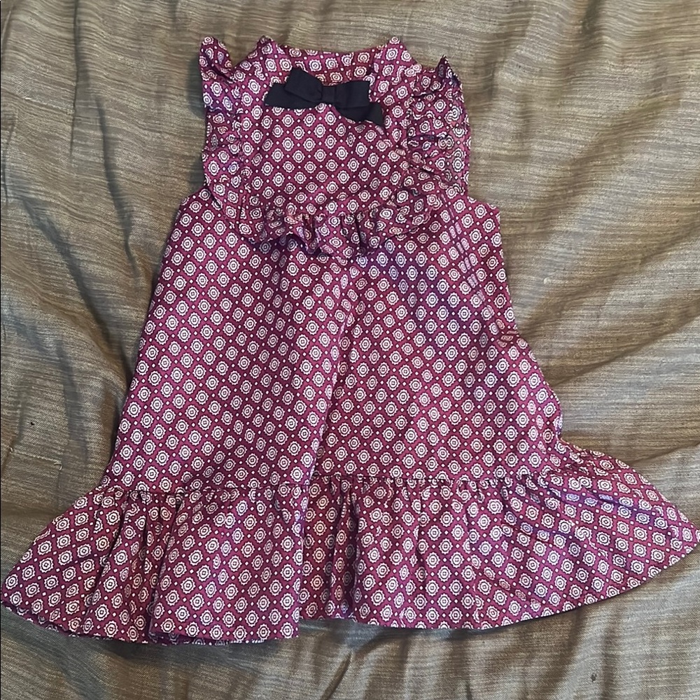 Janie and Jack Burgundy Printed Ruffle Dress with Black Bow